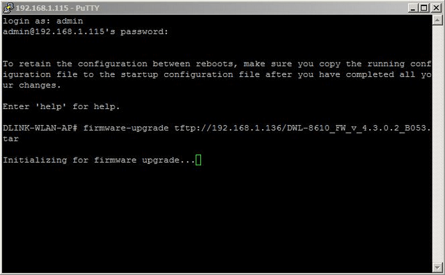 DWS 3160 Upgrade a Managed Access Point via tftp and SSH