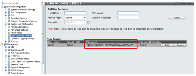 DGS-3120 Enable SHA 1 encrypted user mode