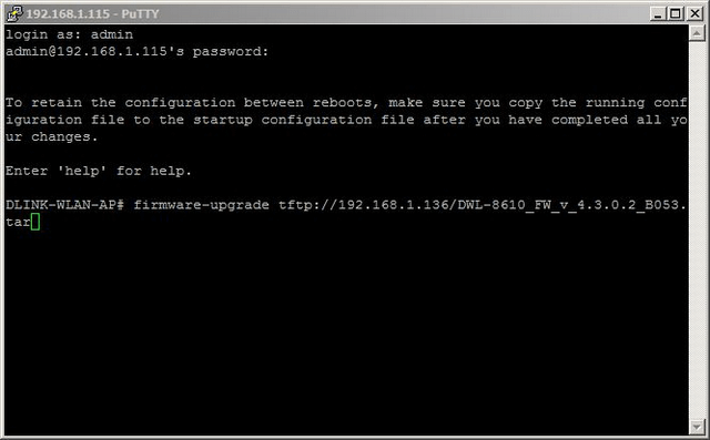 DWS 3160 Upgrade a Managed Access Point via tftp and SSH